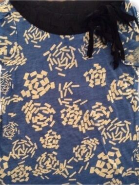 Anthropology blue and yellow short sleeve shirt